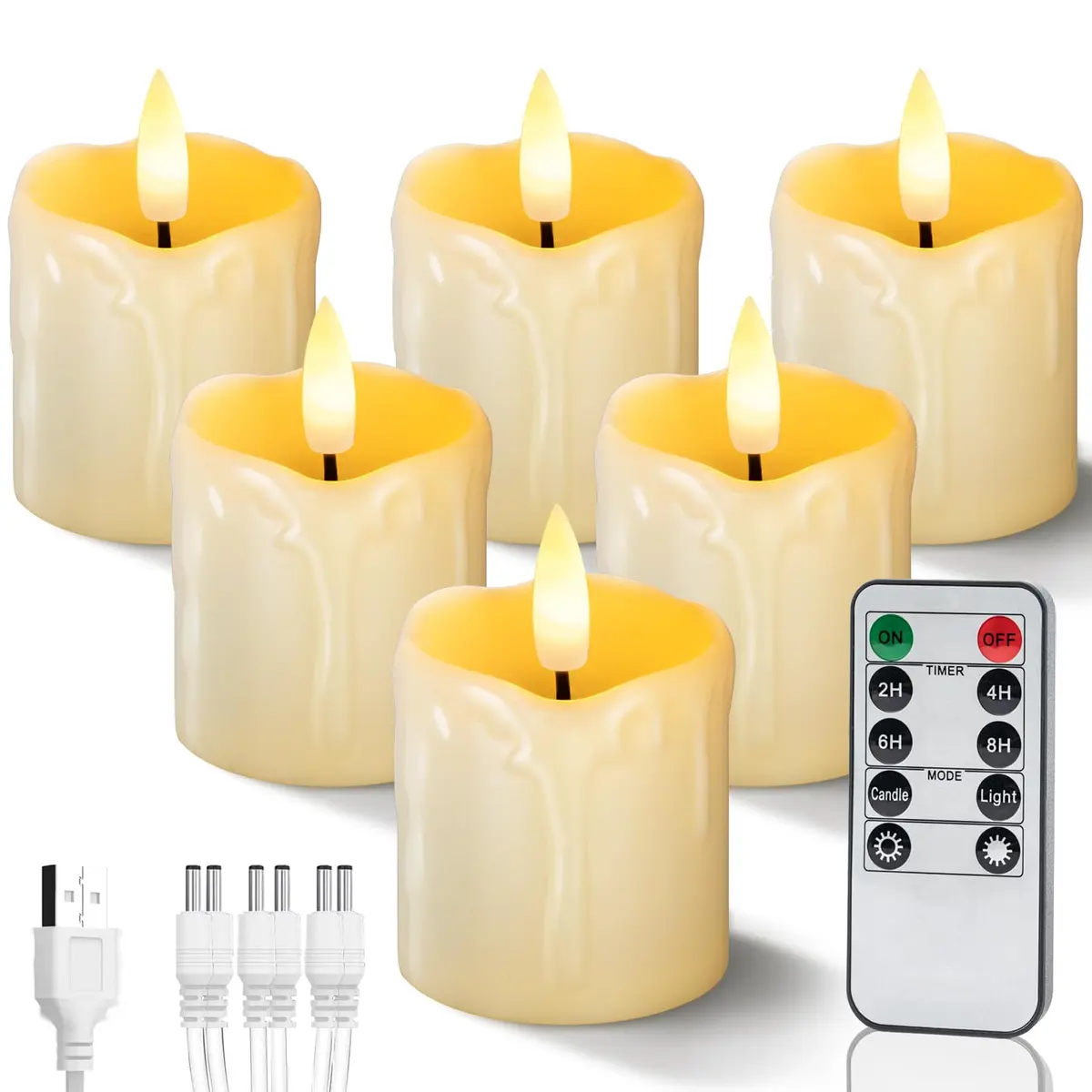 Homemory Rechargeable Flameless Votive Candles 2" x 2" | Remote Timer, 6 Pack, Battery & USB Powered - main product image