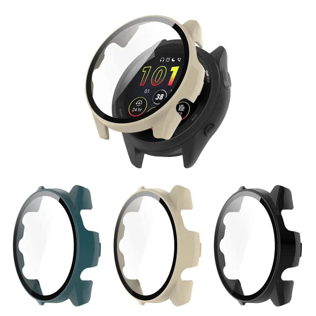 BabyValley Hard PC Case Compatible with Garmin Forerunner 265 Smartwatch 42mm (3-Pack, Green/Apricot/Black) | Full Screen Protection - main product image