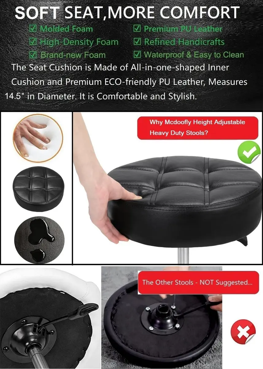 McDooFly Adjustable Heavy Duty Stool - Swivel Backless Chair for Salon & Office, 18-22 in - view 5