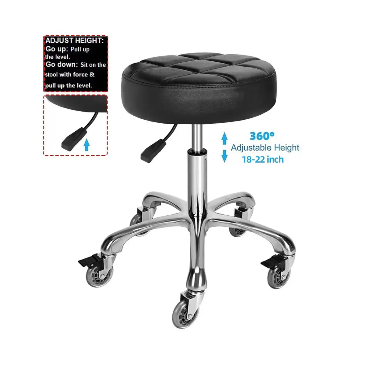McDooFly Adjustable Heavy Duty Stool - Swivel Backless Chair for Salon & Office, 18-22 in - view 3