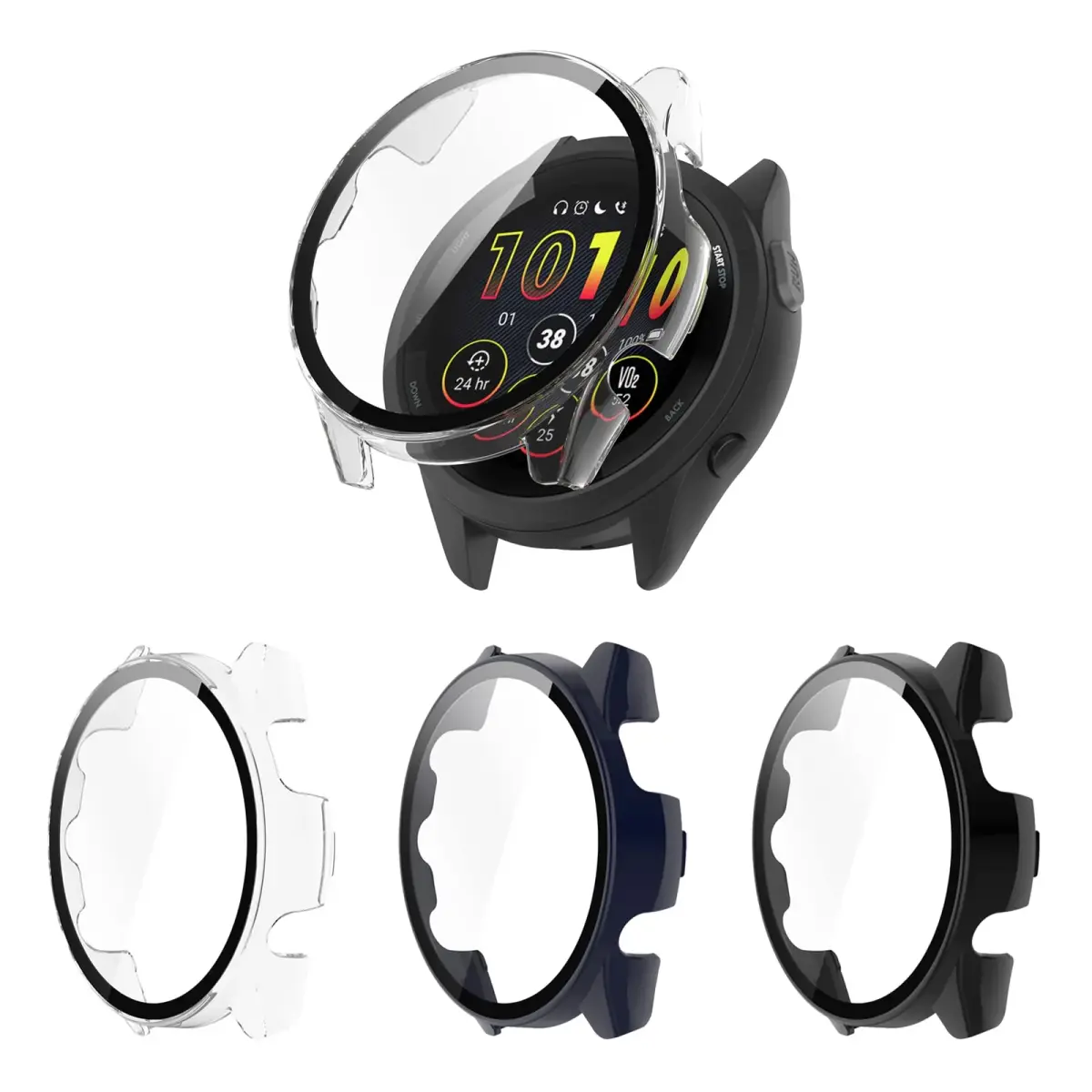 BabyValley Hard PC Case for Garmin Forerunner 265 Smartwatch | 3-Pack, Black/Blue/Clear - main product image