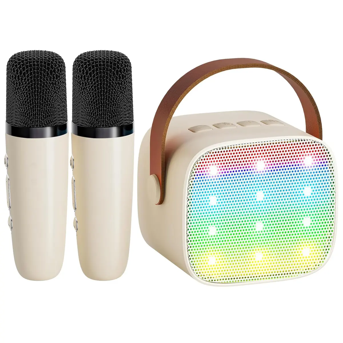 YLL Mini Karaoke Machine with 2 Wireless Microphones, Bluetooth Speaker for Kids & Adults (Cream) - main product image