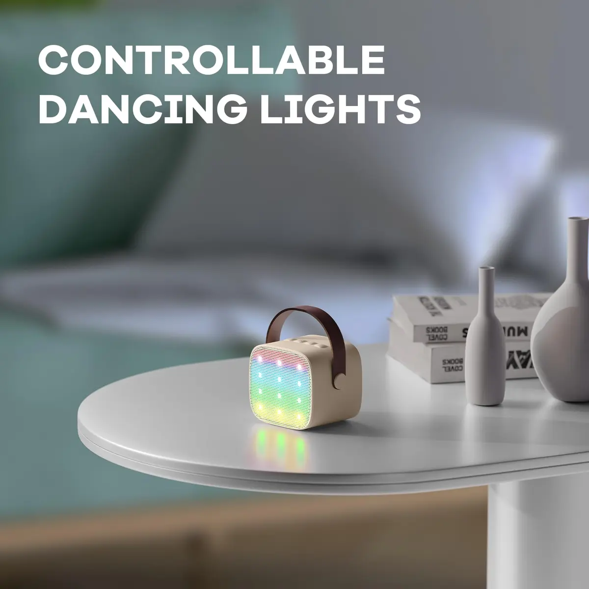 YLL Mini Karaoke Machine with 2 Wireless Microphones, Bluetooth Speaker for Kids & Adults (Cream) - view 6