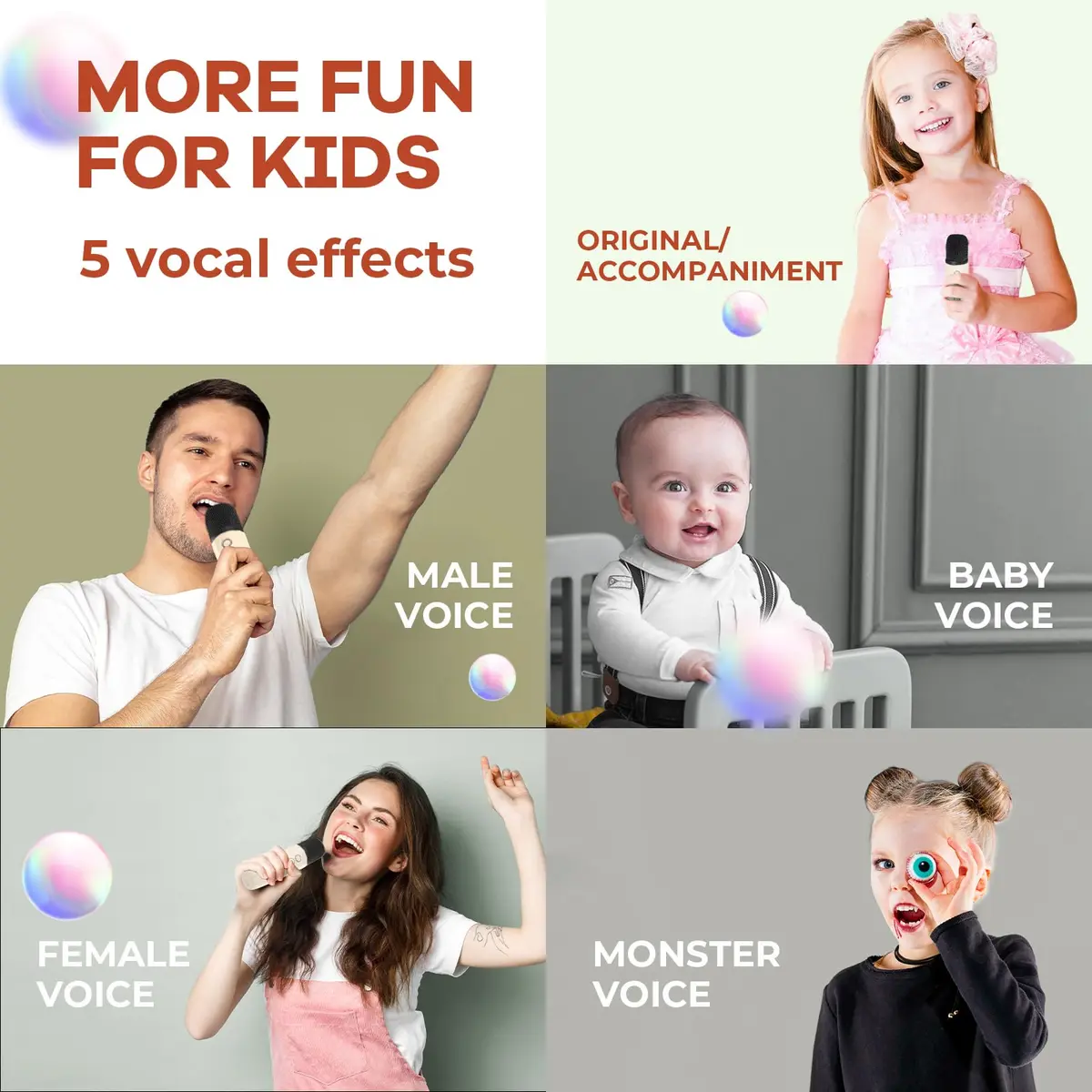 YLL Mini Karaoke Machine with 2 Wireless Microphones, Bluetooth Speaker for Kids & Adults (Cream) - view 3