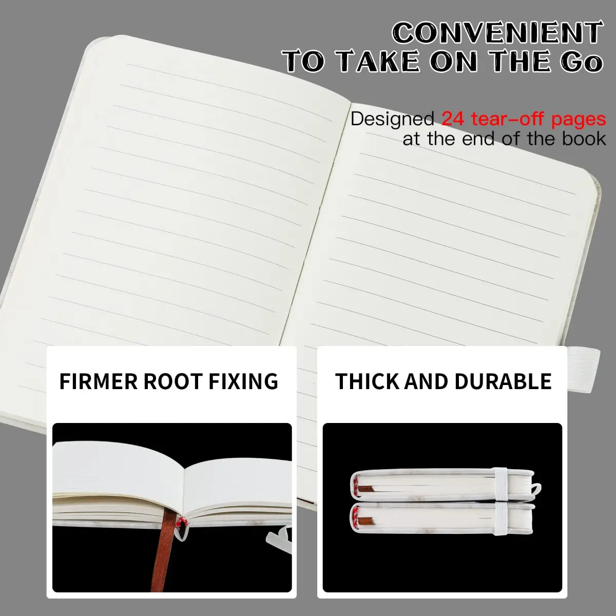 Animusphere Marble Pocket Notebook Set 200 Pages (10.2 x 14.5 cm / 4 x 5.7 inches) | Soft Leather Cover, Pen Holder, Page Marker - view 3