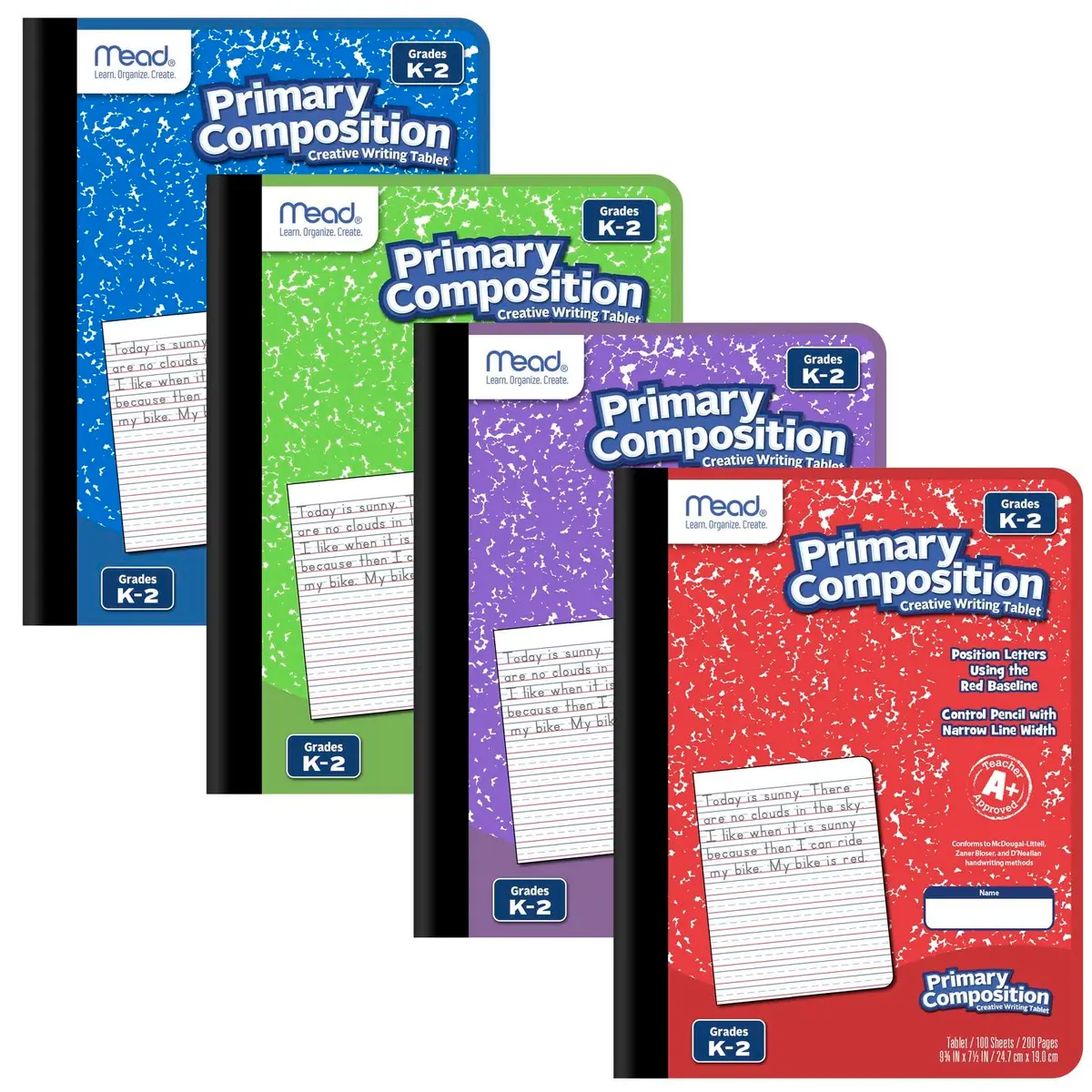 Mead Primary Composition Book 4 Pack | Grades K-2, 7-1/2" x 9-3/4" | Assorted Colors - main product image