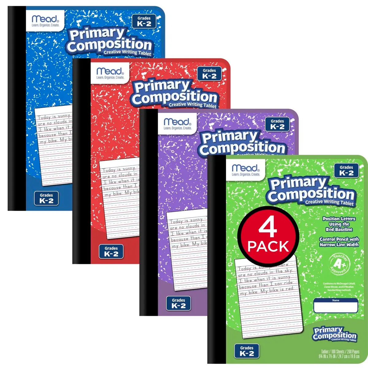 Mead Primary Composition Book 4 Pack | Grades K-2, 7-1/2" x 9-3/4" | Assorted Colors - view 2