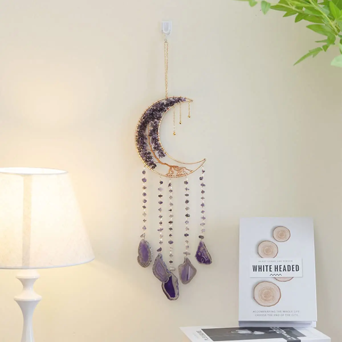 Dreamsum Moon Dream Catcher Tree of Life with Agate Stone Wall Hanging Decor | Handmade Boho Wall Art - view 6