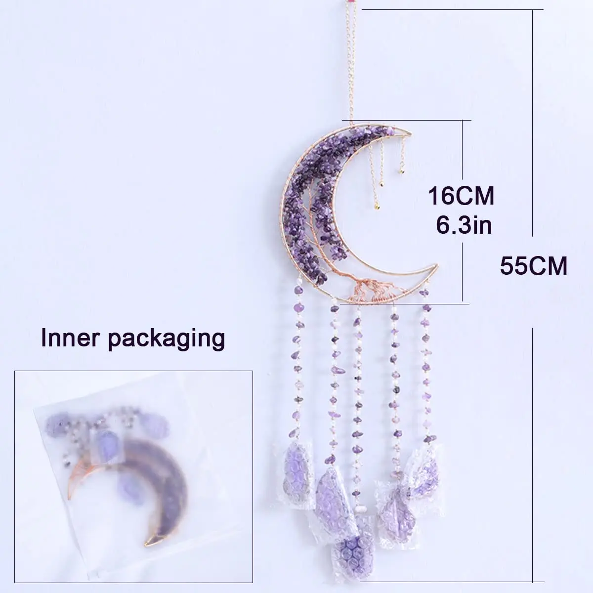 Dreamsum Moon Dream Catcher Tree of Life with Agate Stone Wall Hanging Decor | Handmade Boho Wall Art - view 3