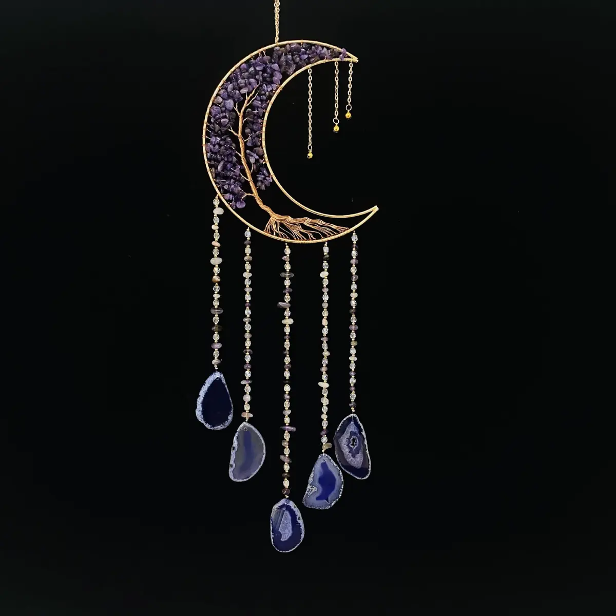 Dreamsum Moon Dream Catcher Tree of Life with Agate Stone Wall Hanging Decor | Handmade Boho Wall Art - view 4