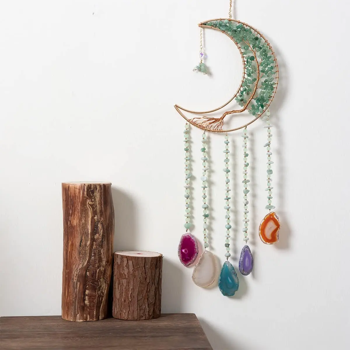 Dreamsum Green Agate Dream Catcher with Crystal Tree of Life | Handmade Home Decor (55CM x 16CM) - view 5