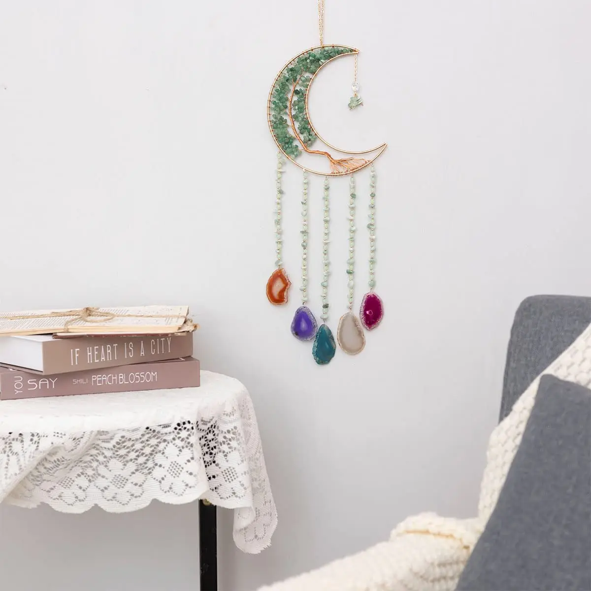 Dreamsum Green Agate Dream Catcher with Crystal Tree of Life | Handmade Home Decor (55CM x 16CM) - view 6