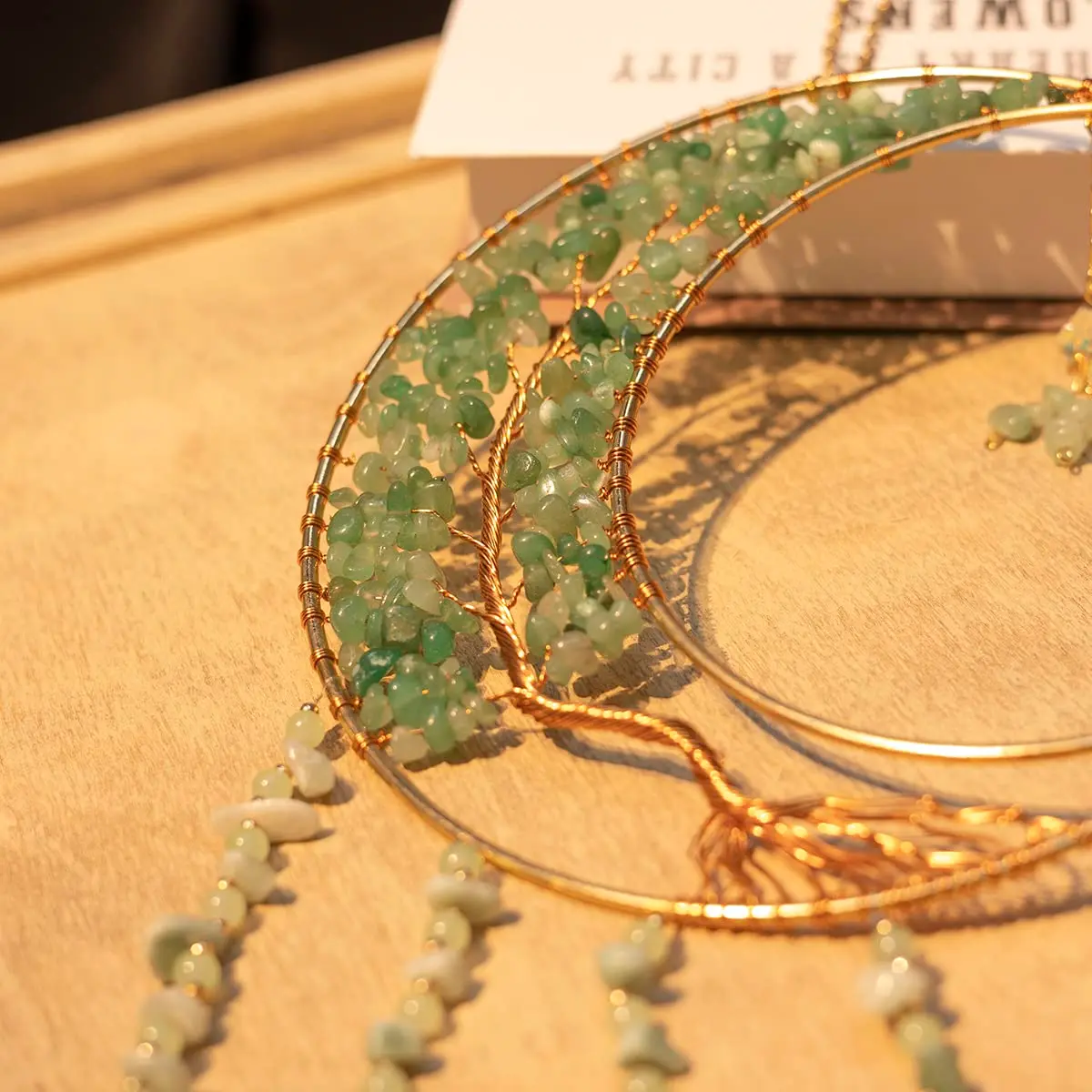 Dreamsum Green Agate Dream Catcher with Crystal Tree of Life | Handmade Home Decor (55CM x 16CM) - view 9