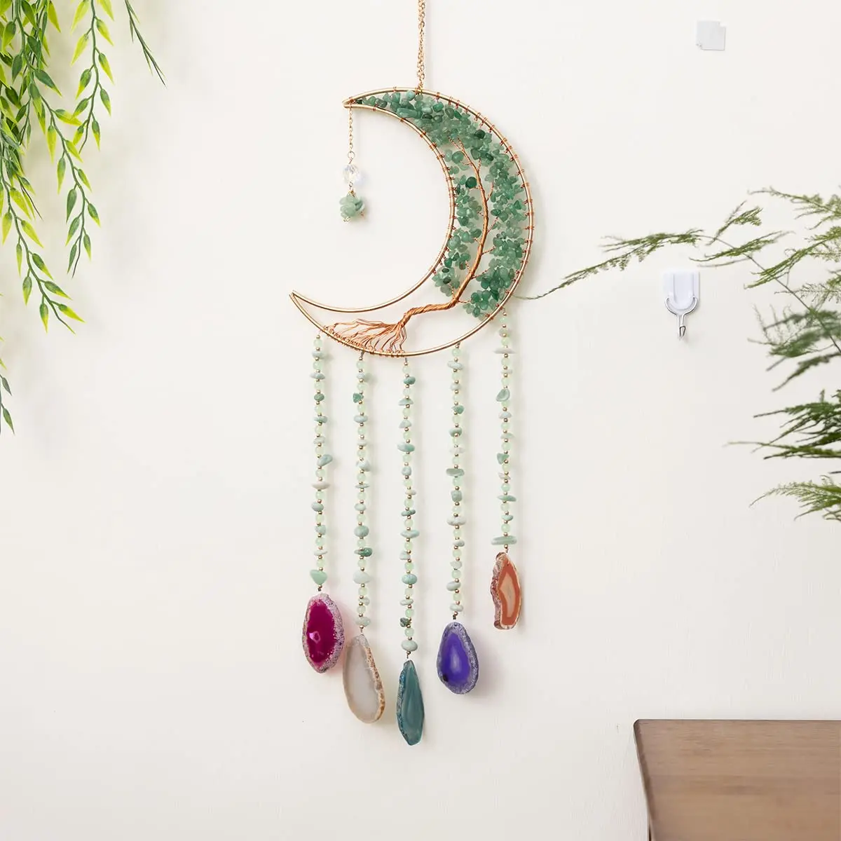 Dreamsum Green Agate Dream Catcher with Crystal Tree of Life | Handmade Home Decor (55CM x 16CM) - view 4