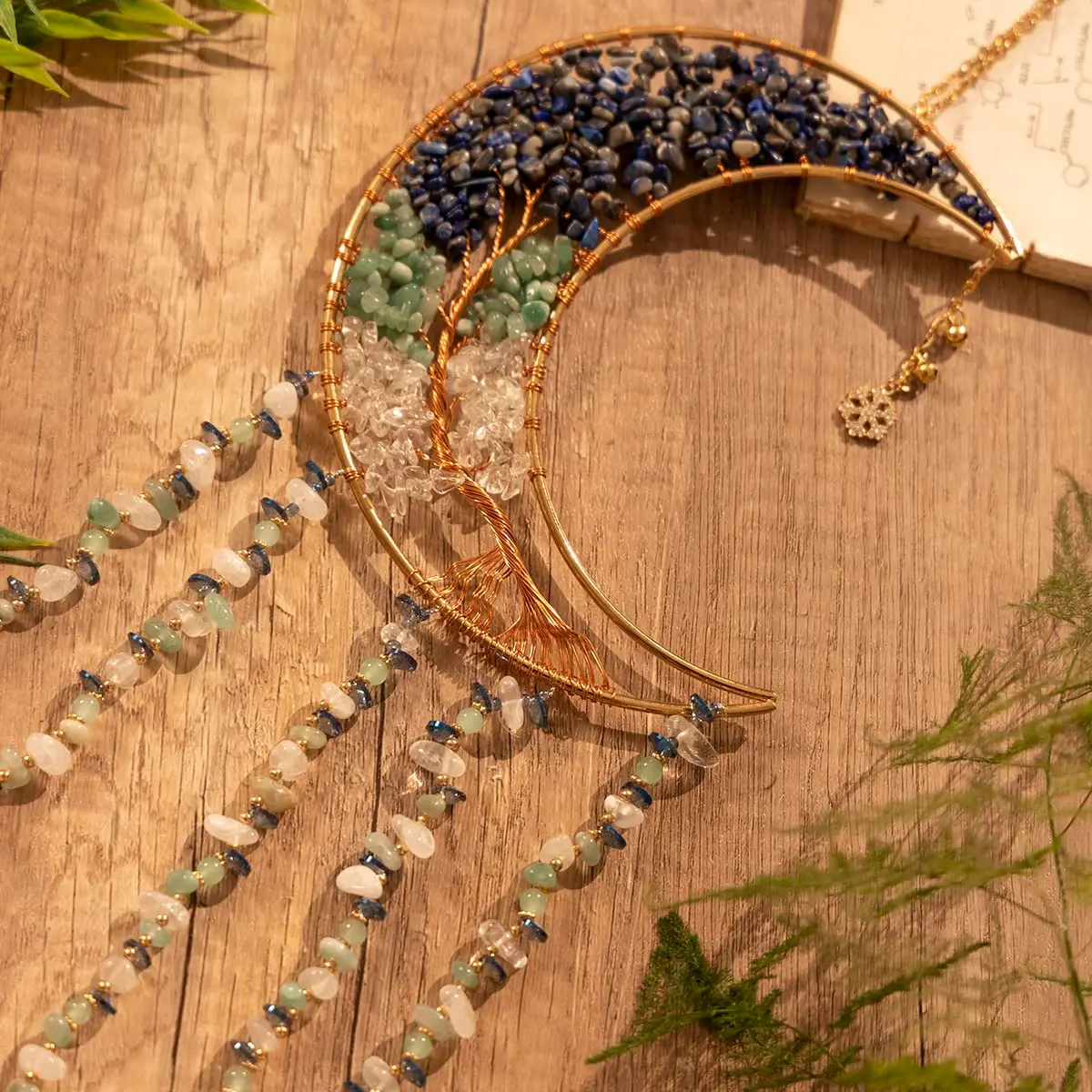 Dreamsum Handmade Dream Catcher Moon Decor with Tree of Life and Agate Pendant | Boho Wall Hanging with Rainbow Reflection - view 8