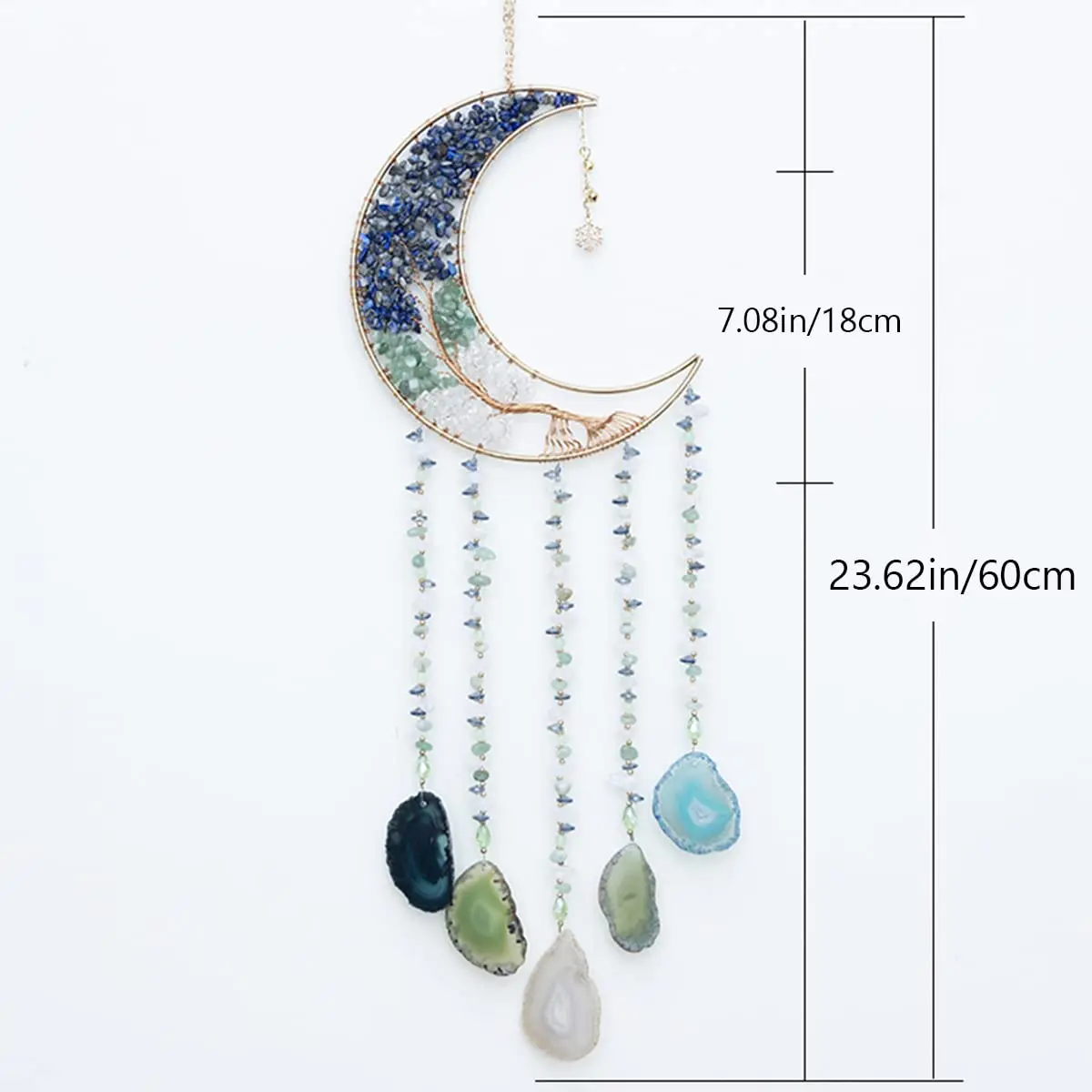 Dreamsum Handmade Dream Catcher Moon Decor with Tree of Life and Agate Pendant | Boho Wall Hanging with Rainbow Reflection - view 3