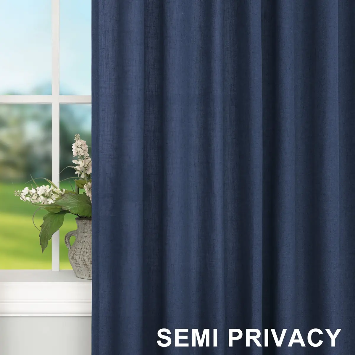 DANCURTON Navy Blue Curtains 52x84 | Light Filtering Linen Farmhouse Style - view 5
