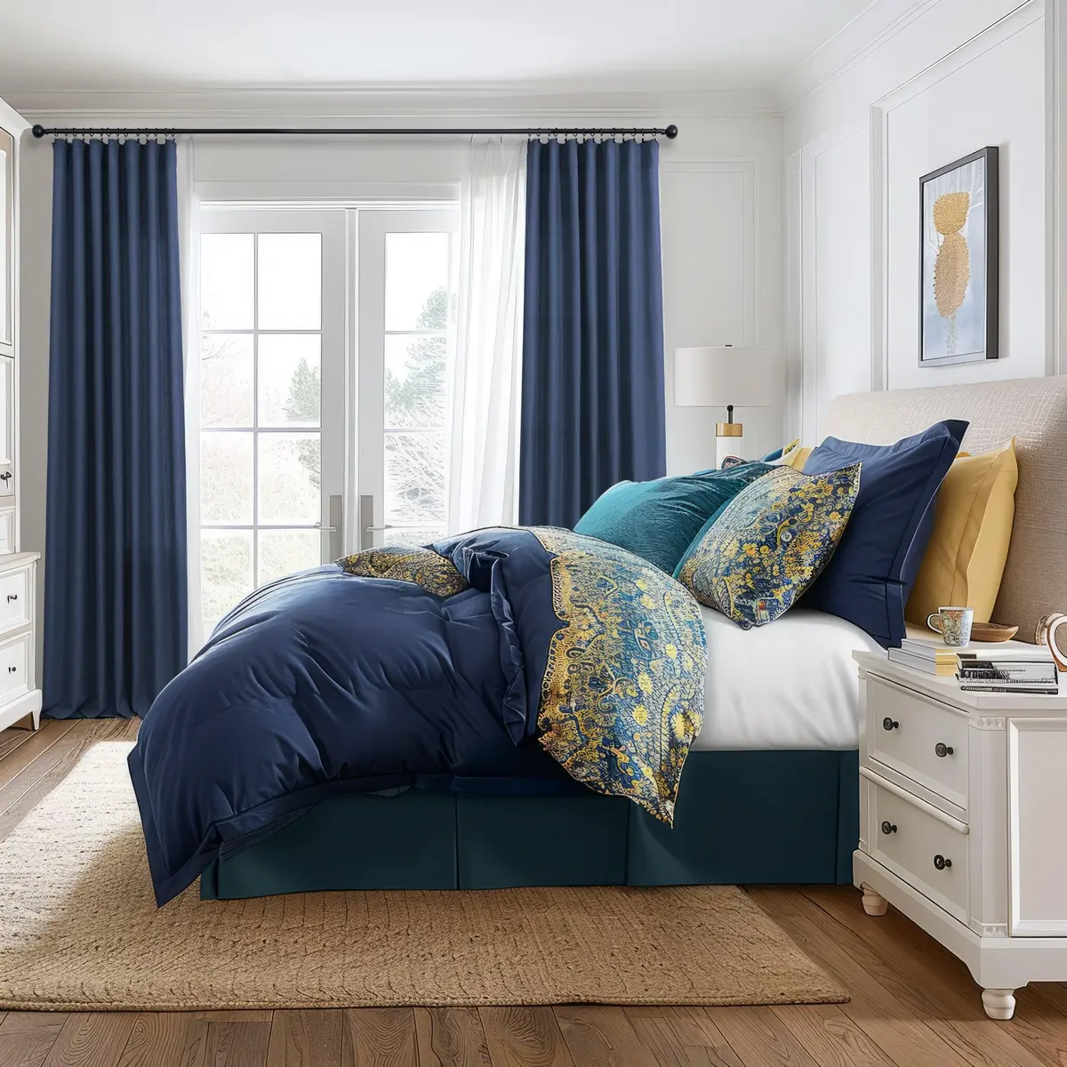 DANCURTON Navy Blue Curtains 52x84 | Light Filtering Linen Farmhouse Style - view 6