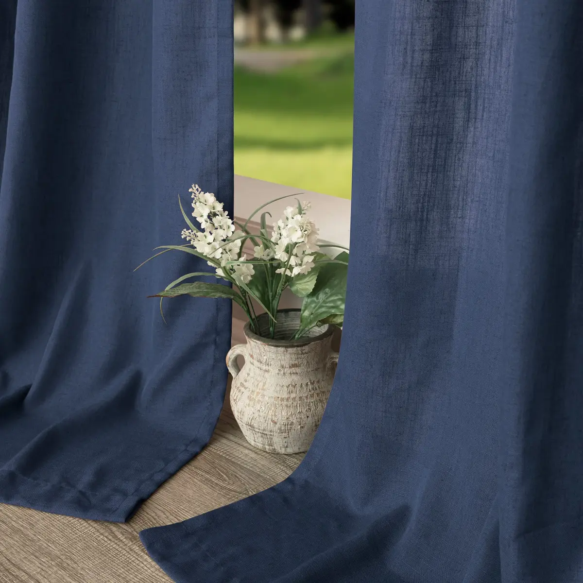 DANCURTON Navy Blue Curtains 52x84 | Light Filtering Linen Farmhouse Style - view 8