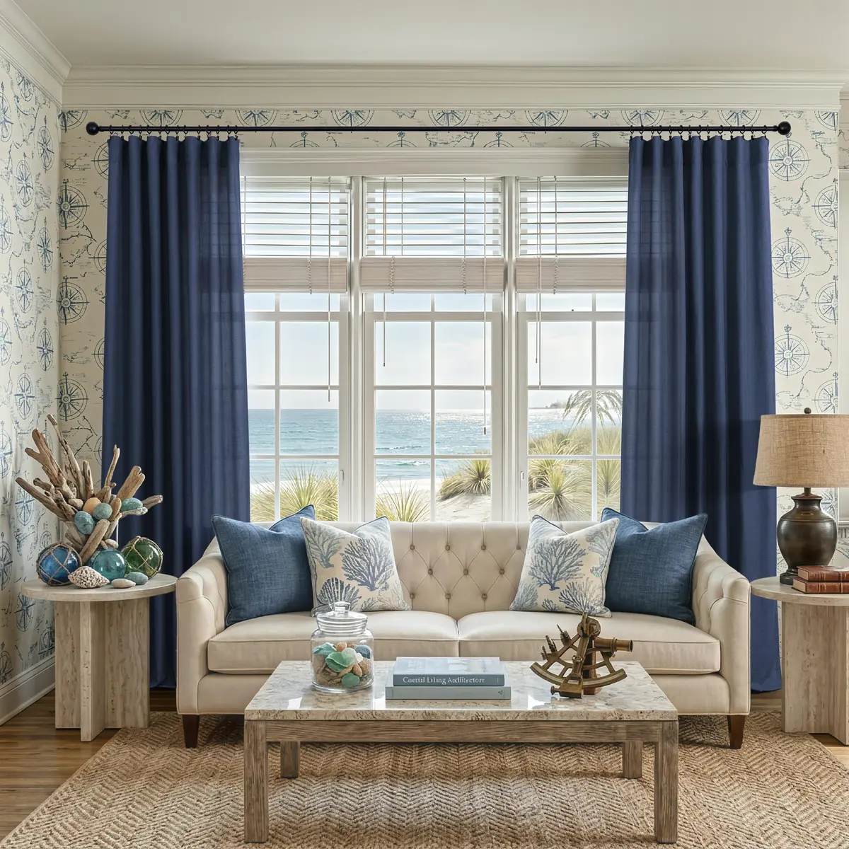 DANCURTON Navy Blue Curtains 52x84 | Light Filtering Linen Farmhouse Style - view 2