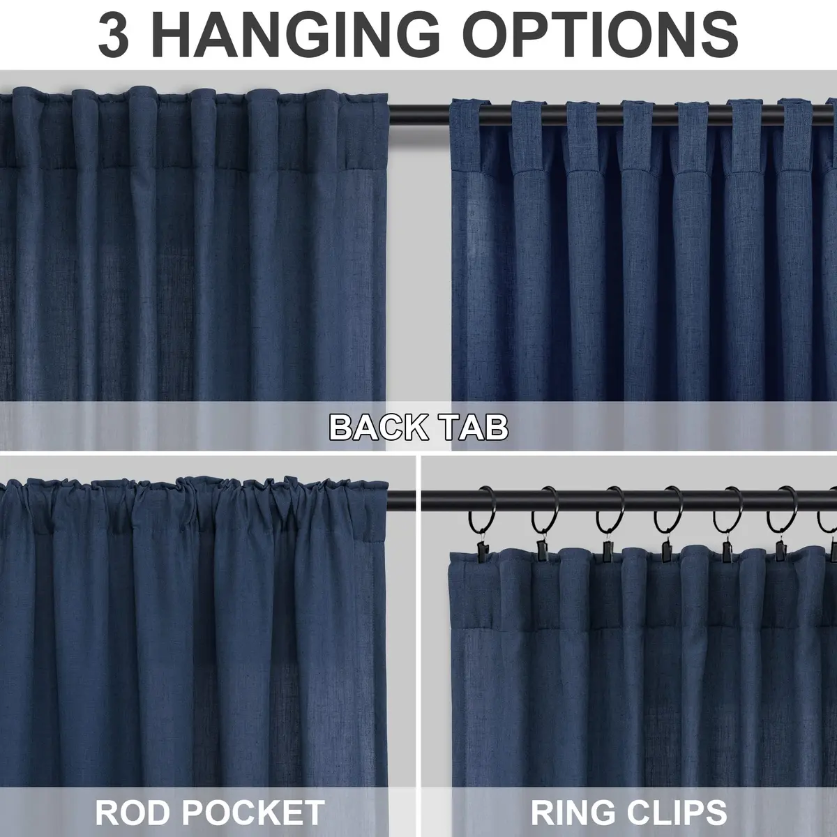 DANCURTON Navy Blue Curtains 52x84 | Light Filtering Linen Farmhouse Style - view 4