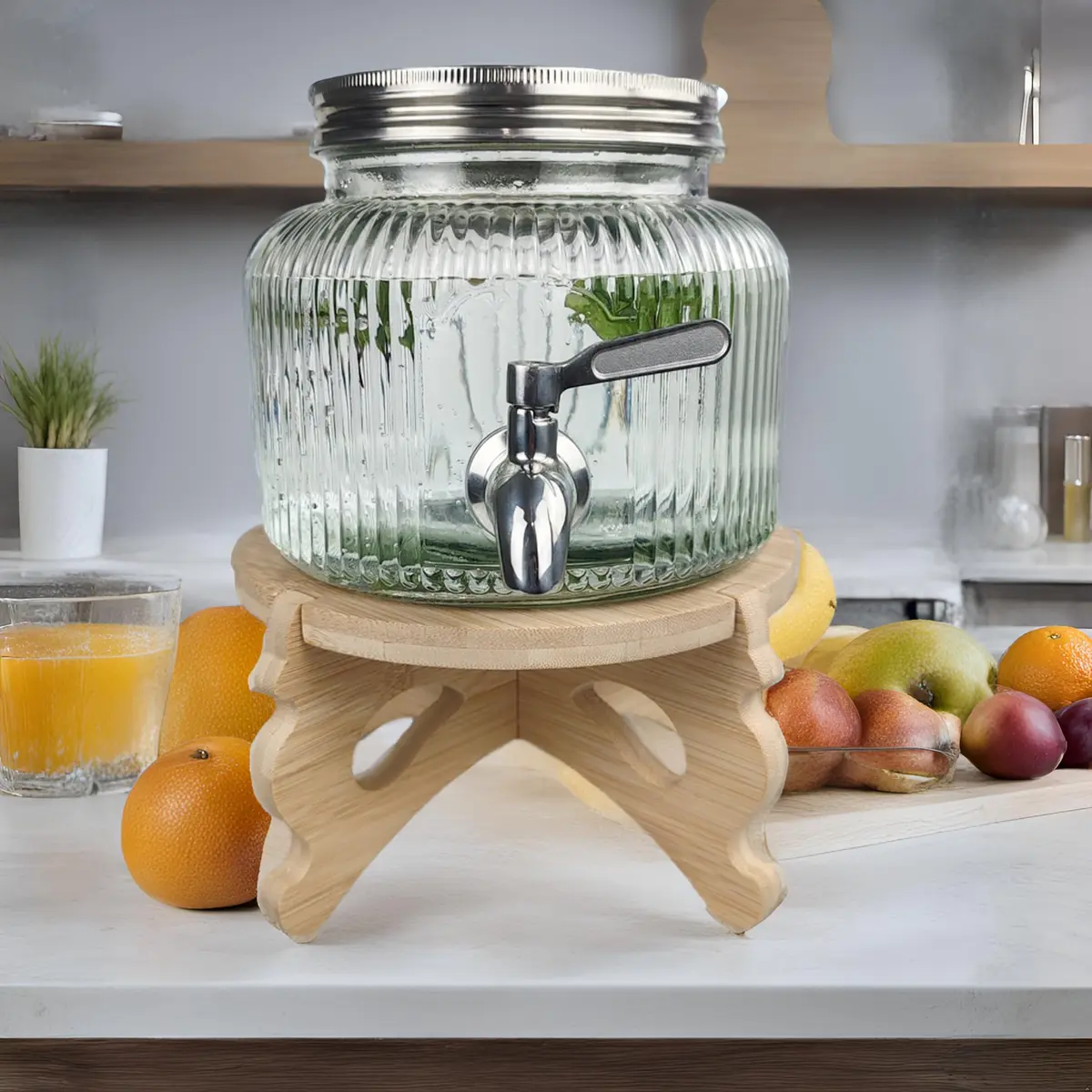 Mapeoes 2.5L Glass Drink Dispenser with Stainless Steel Spigot | Cold Beverage Organizer - view 5