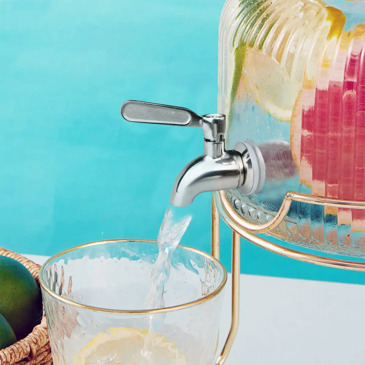 Mapeoes 2.5L Glass Drink Dispenser with Stainless Steel Spigot | Cold Beverage Organizer - view 6