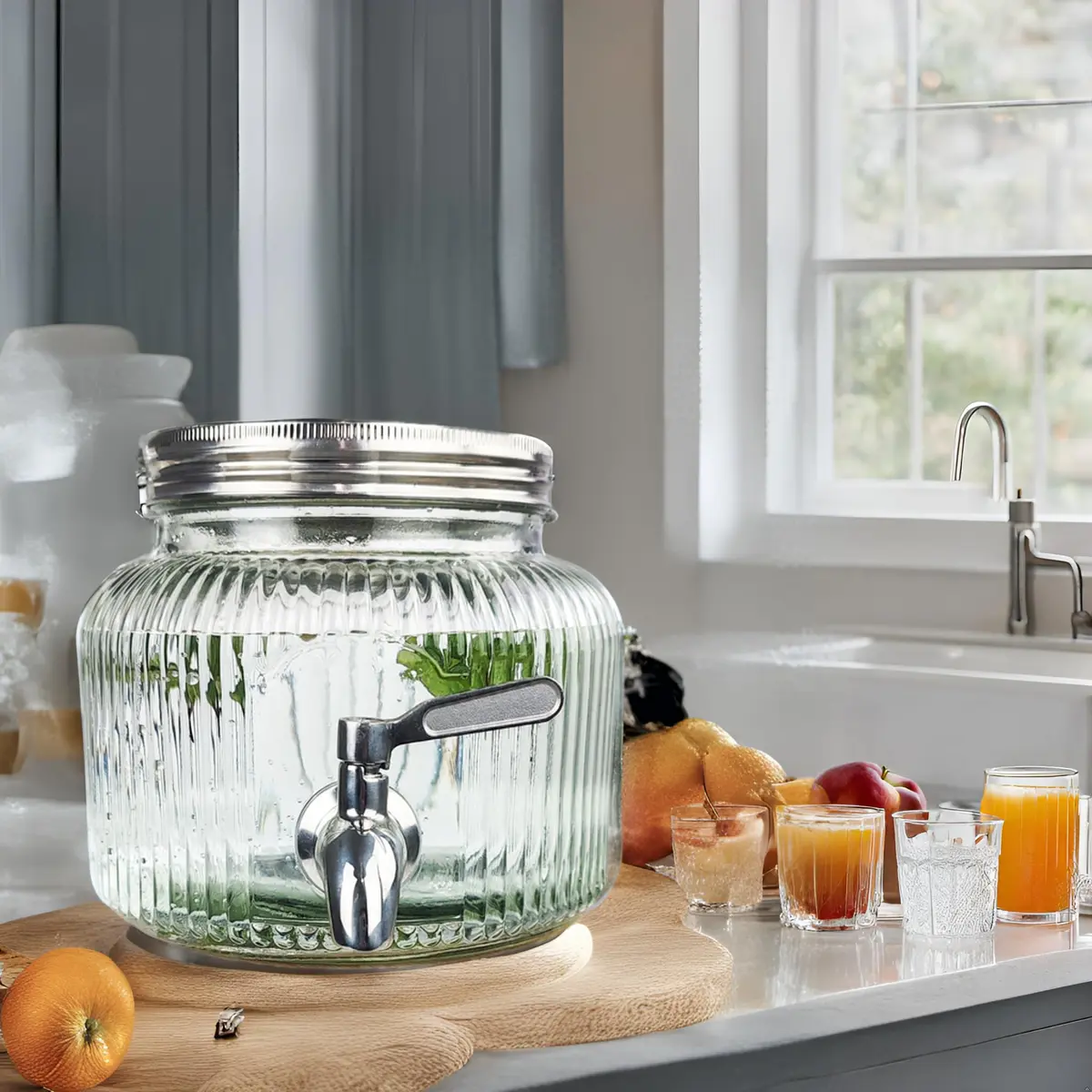 Mapeoes 2.5L Glass Drink Dispenser with Stainless Steel Spigot | Cold Beverage Organizer - view 7