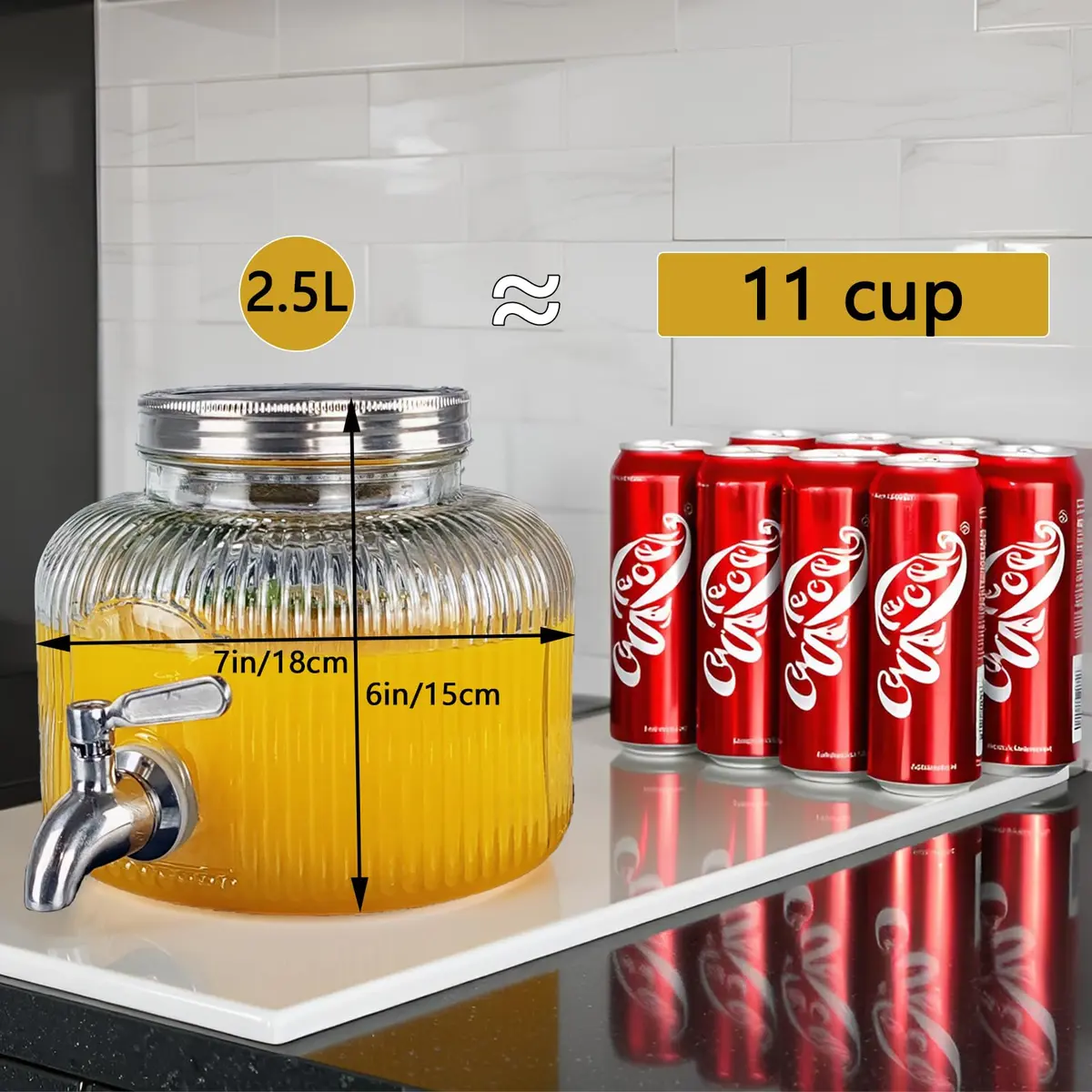 Mapeoes 2.5L Glass Drink Dispenser with Stainless Steel Spigot | Cold Beverage Organizer - view 4