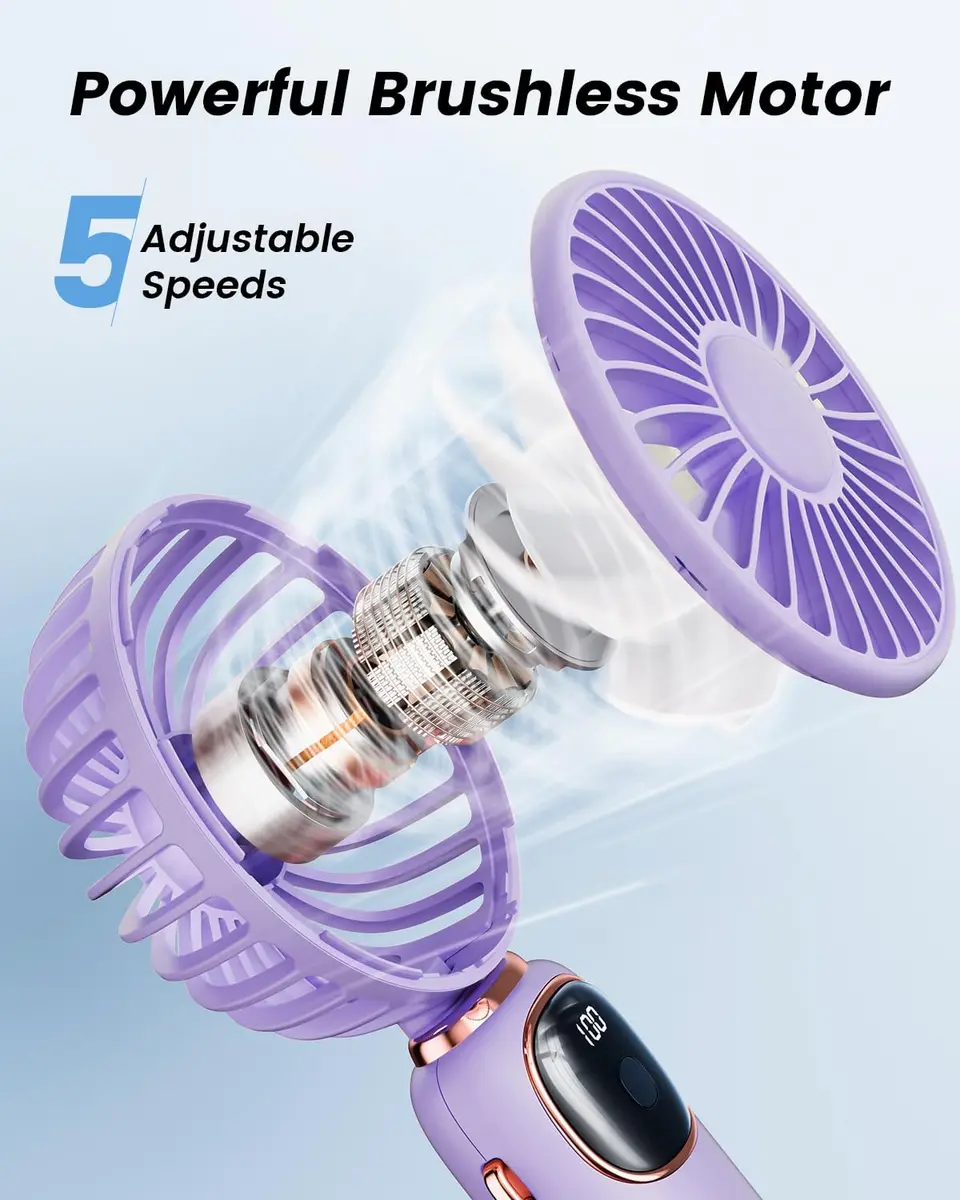 coldSky Portable Handheld Fan, 4000mAh Battery, 3-in-1, 5 Speed, Foldable, Digital Display, Quiet Operation, for Travel & Office - view 5