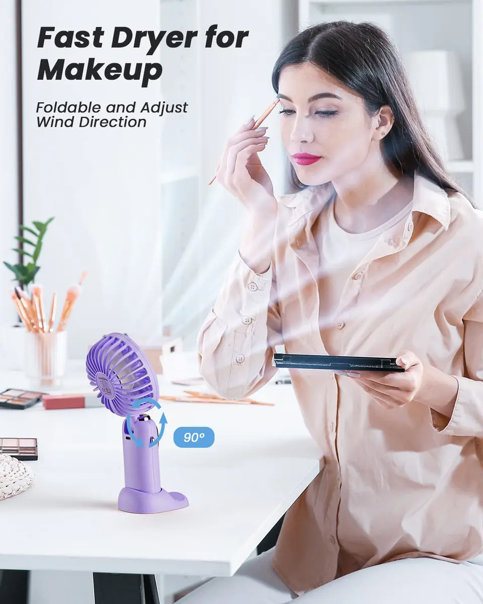 coldSky Portable Handheld Fan, 4000mAh Battery, 3-in-1, 5 Speed, Foldable, Digital Display, Quiet Operation, for Travel & Office - view 6