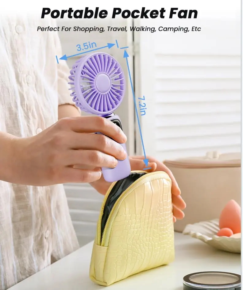 coldSky Portable Handheld Fan, 4000mAh Battery, 3-in-1, 5 Speed, Foldable, Digital Display, Quiet Operation, for Travel & Office - view 8