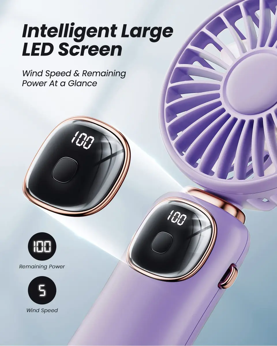 coldSky Portable Handheld Fan, 4000mAh Battery, 3-in-1, 5 Speed, Foldable, Digital Display, Quiet Operation, for Travel & Office - view 4