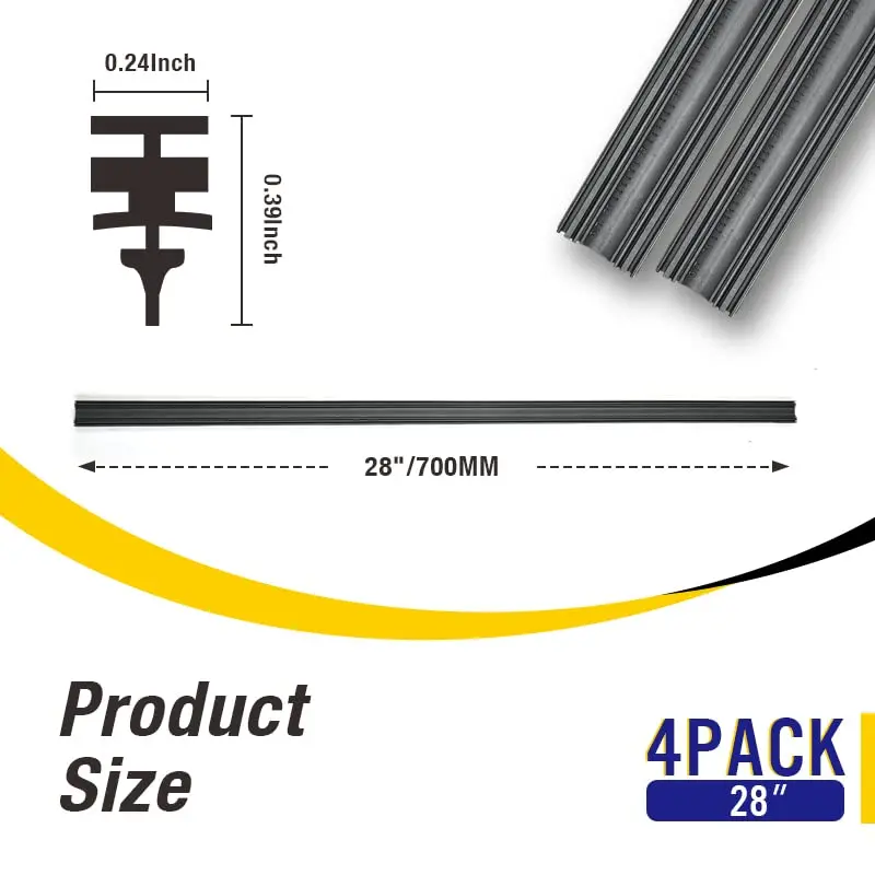 5 PLUS 28" Beam Wiper Blade Refills | 4 Pcs Natural Rubber, Easy Fit, Universal Size - view 4