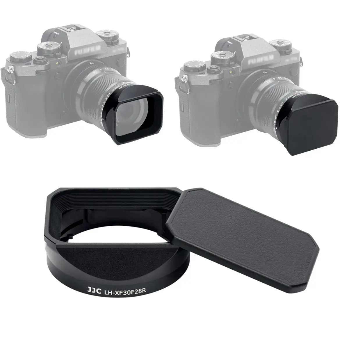 JJC Square Metal Lens Hood Shade for Fujifilm XF 30mm f/2.8 R LM WR Macro Lens with Protective Cap | 43mm Filter Compatible - main product image