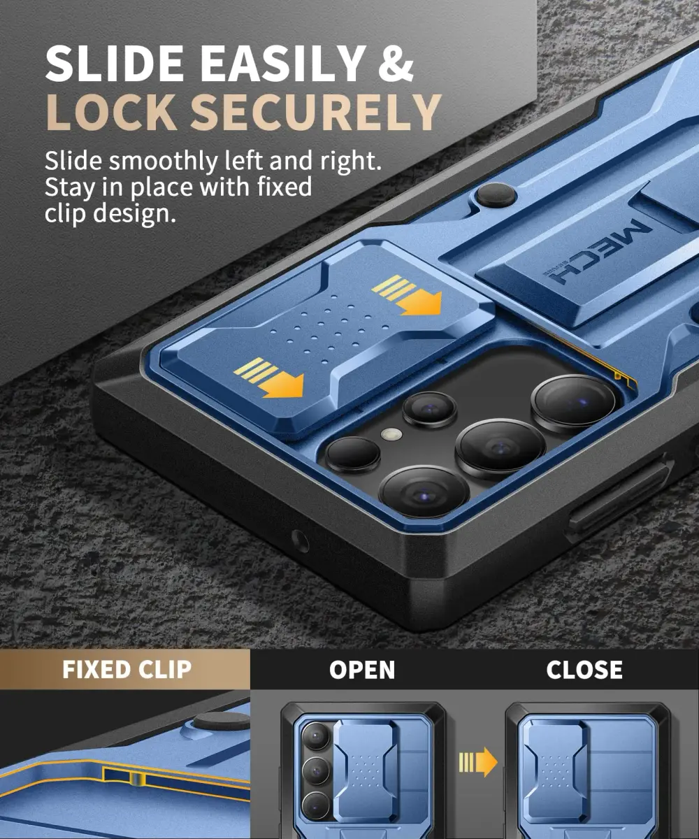 TONGATE for Samsung Galaxy S23 Ultra Case with Slide Camera Cover, Built-in Screen Protector & Kickstand, Blue - view 3