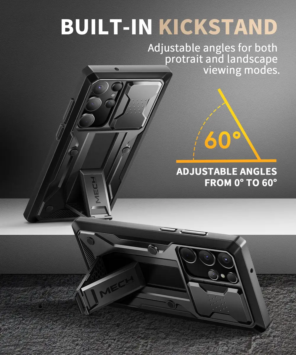 TONGATE Black Case for Samsung Galaxy S23 Ultra | Slide Camera Cover, Kickstand, Belt Clip, 2 Front Frames - view 6