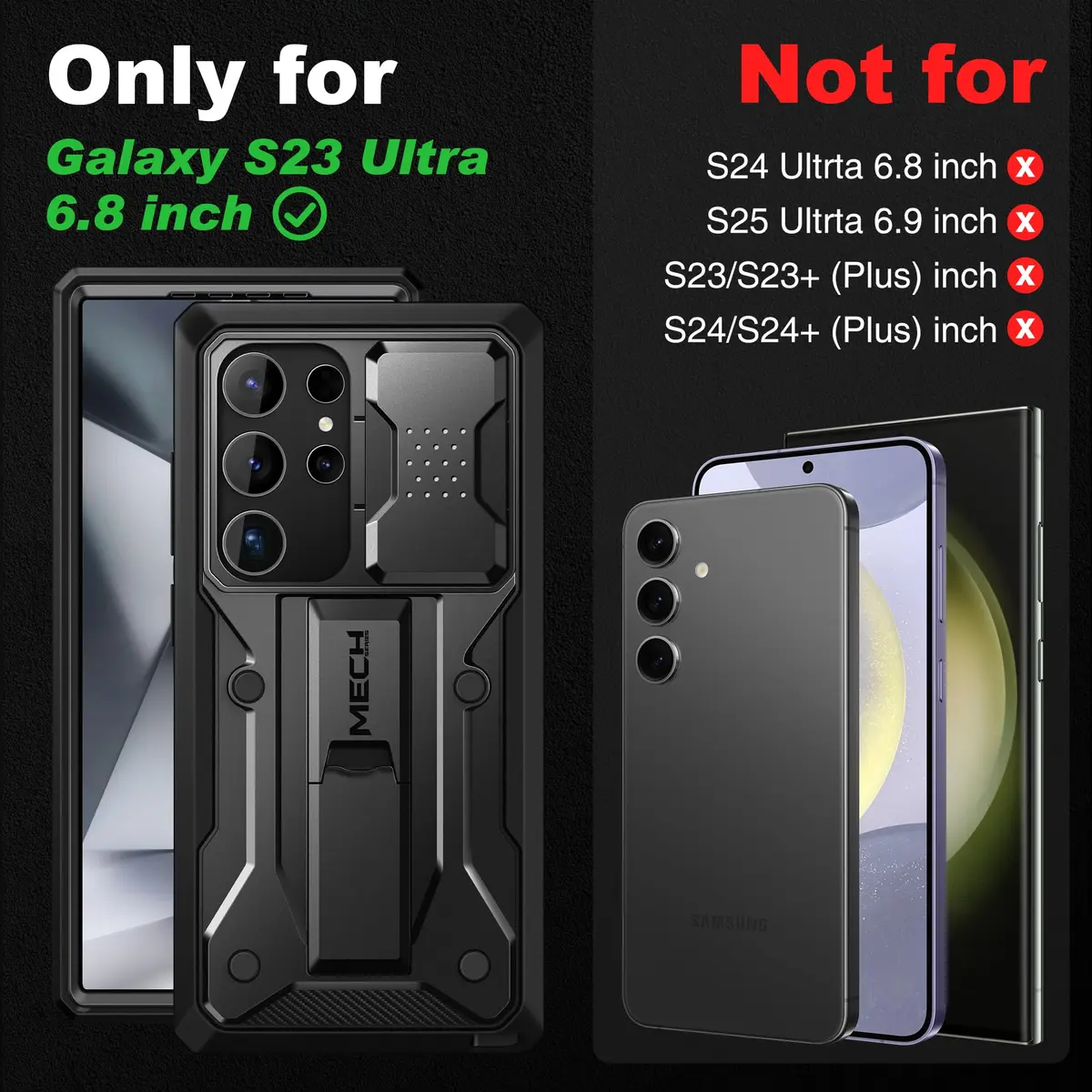 TONGATE Black Case for Samsung Galaxy S23 Ultra | Slide Camera Cover, Kickstand, Belt Clip, 2 Front Frames - view 2