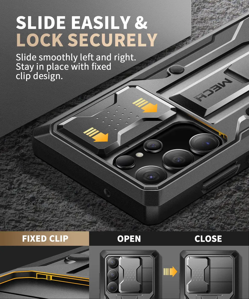TONGATE Black Case for Samsung Galaxy S23 Ultra | Slide Camera Cover, Kickstand, Belt Clip, 2 Front Frames - view 3