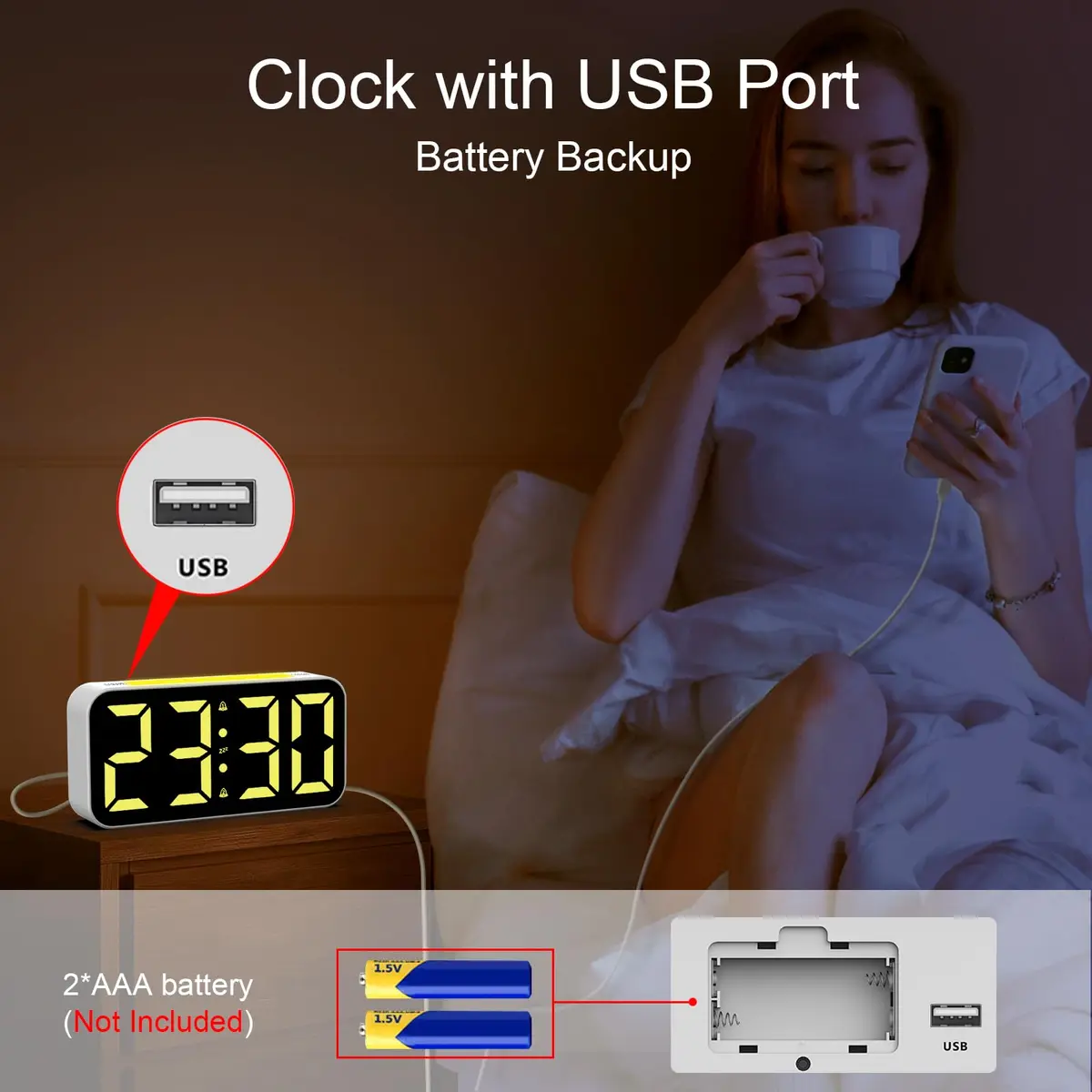 Topski Digital Alarm Clock for Kids & Teens | Large 7-inch Display, RGB Night Light, Dual Alarm, Snooze, Dimmable, Heavy Sleepers - view 7
