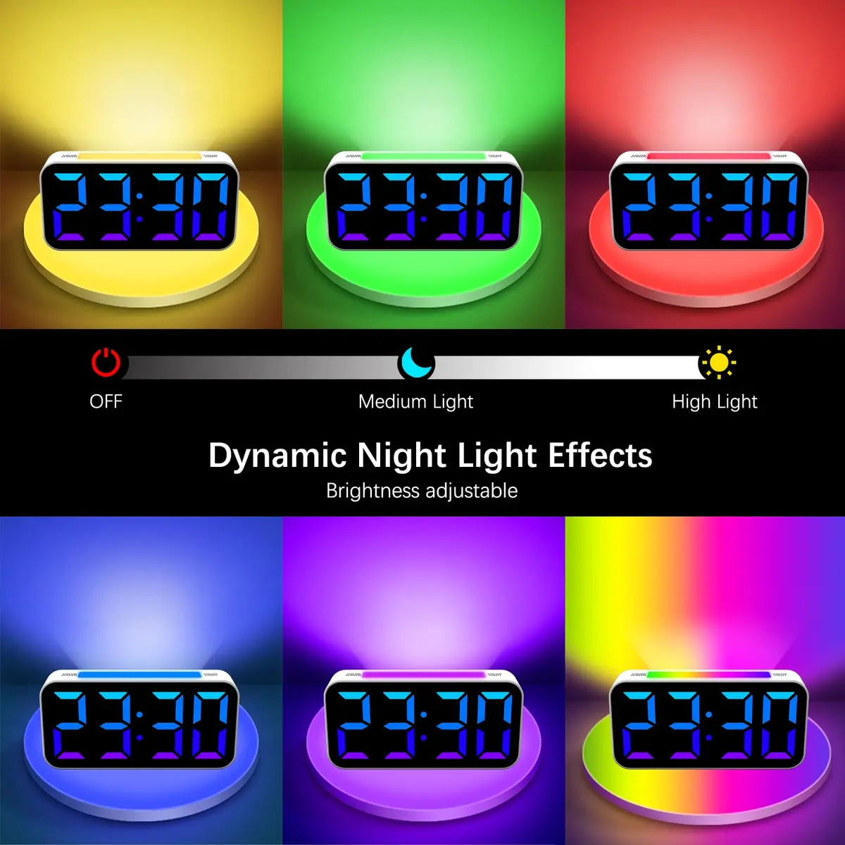 Topski Digital Alarm Clock for Kids & Teens | Large 7-inch Display, RGB Night Light, Dual Alarm, Snooze, Dimmable, Heavy Sleepers - view 2