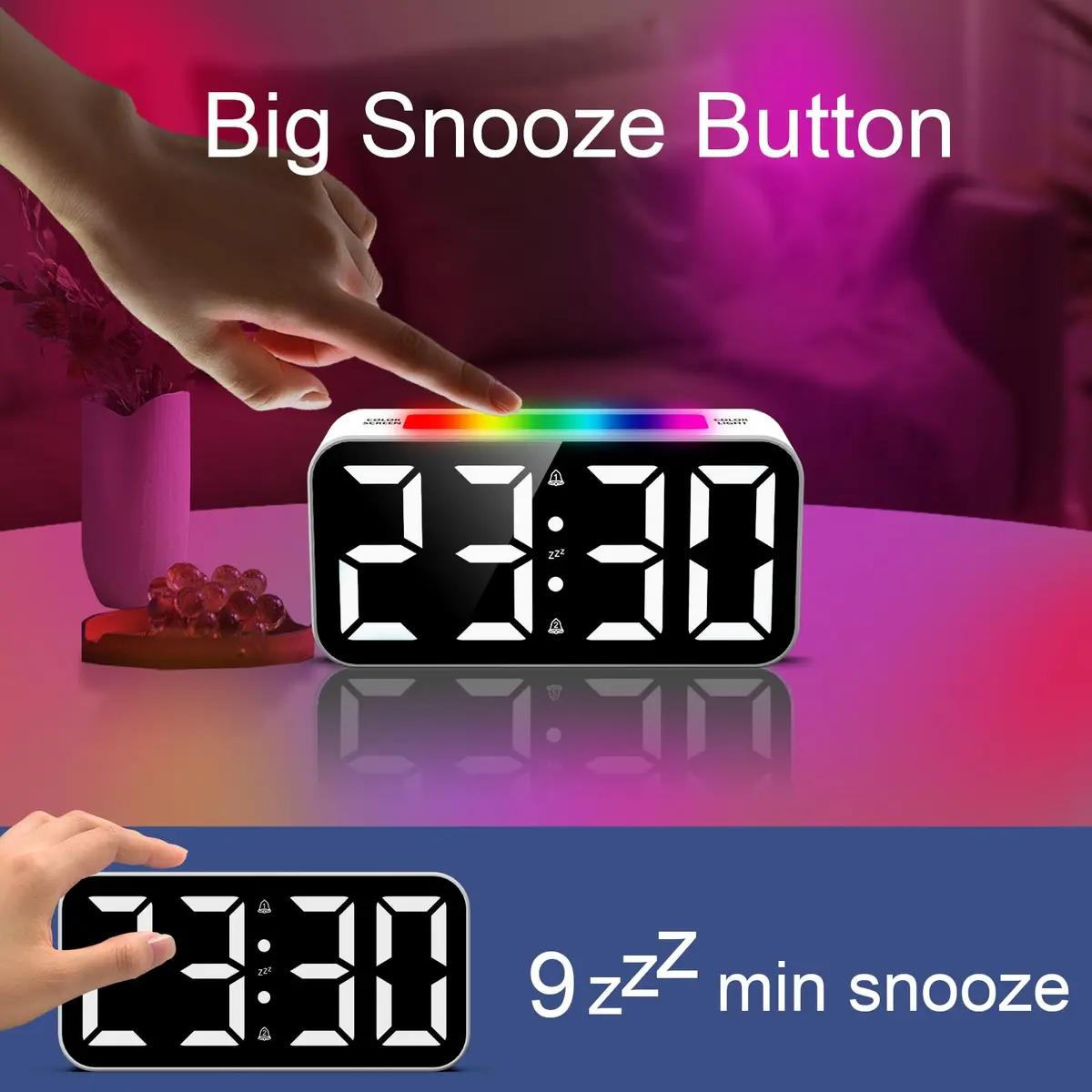 Topski Digital Alarm Clock for Kids & Teens | Large 7-inch Display, RGB Night Light, Dual Alarm, Snooze, Dimmable, Heavy Sleepers - view 4