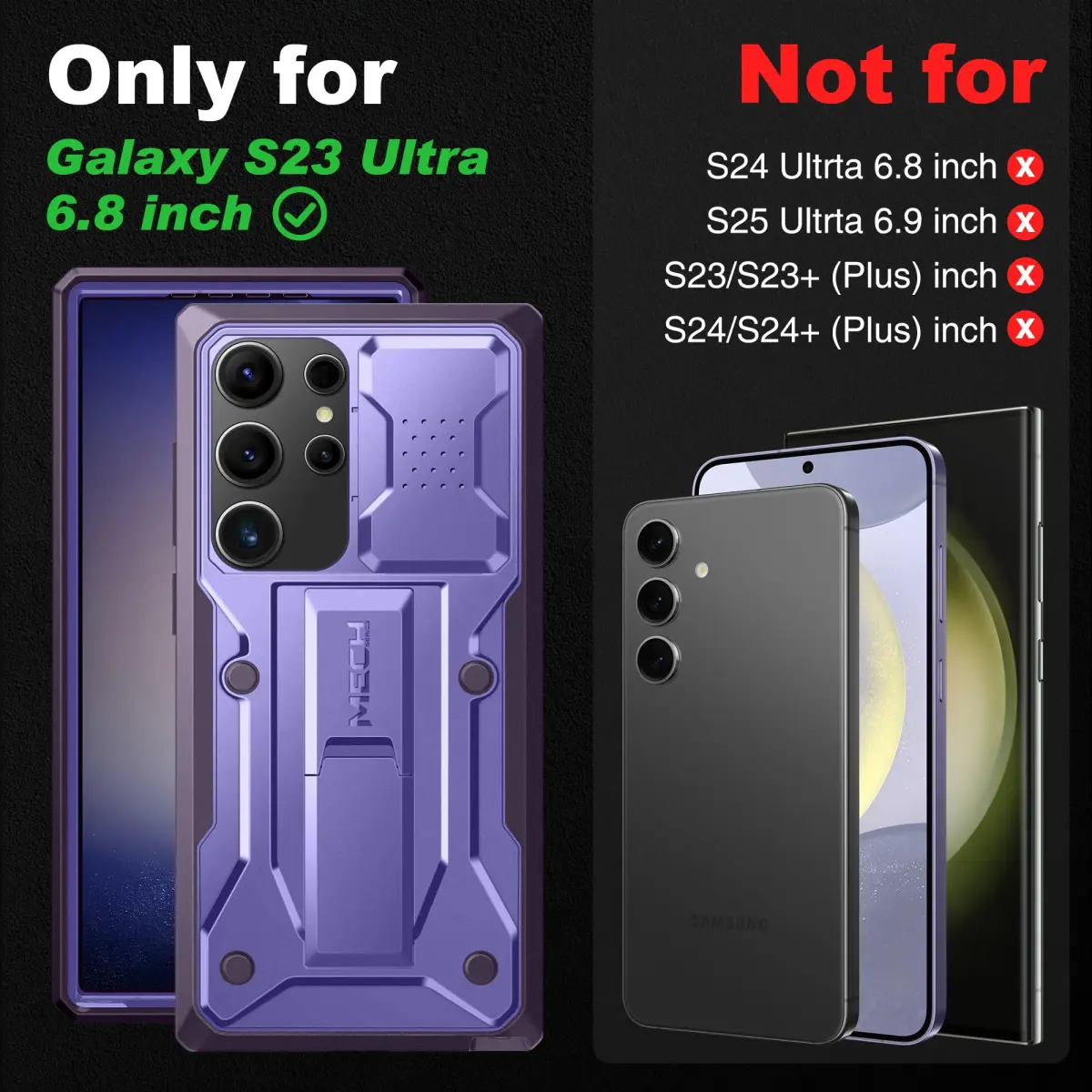 TONGATE Purple Case for Samsung Galaxy S23 Ultra | Slide Camera Cover, Kickstand, Belt Clip, 2 Front Frames - view 2