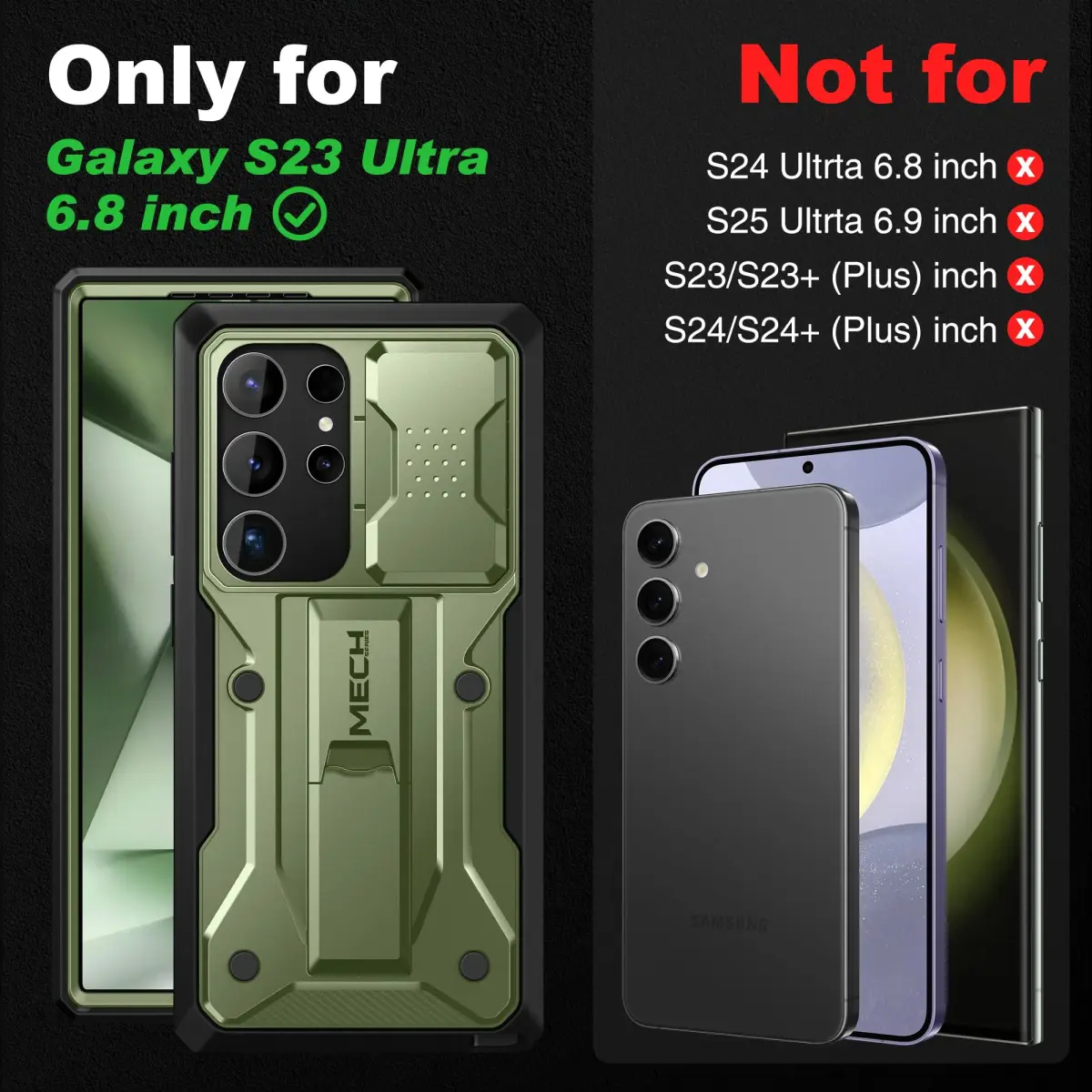 TONGATE Green Case for Samsung Galaxy S23 Ultra | 2 Front Frames & Stand, Military Grade Drop Protection - view 2