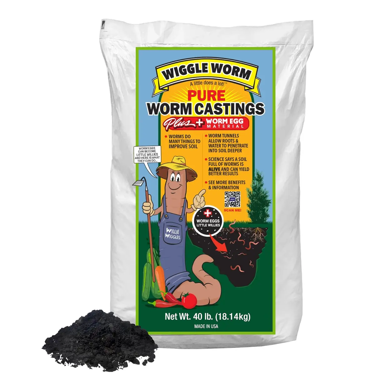 Wiggle Worm 100% Pure Worm Castings Plus Worm Egg Material, 40lb | Organic Fertilizer for Healthy Soil & Plants - main product image