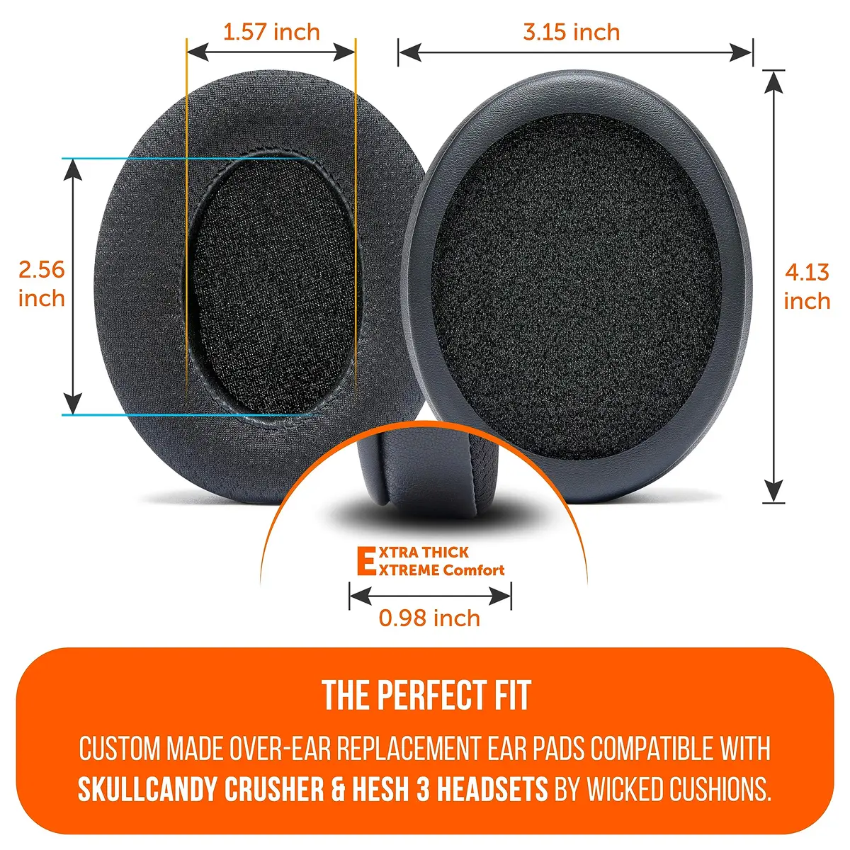 WC Freeze Crusher Cooling Gel Earpads for Skullcandy Crusher & Hesh 3 (2-Pack, Black) - view 5