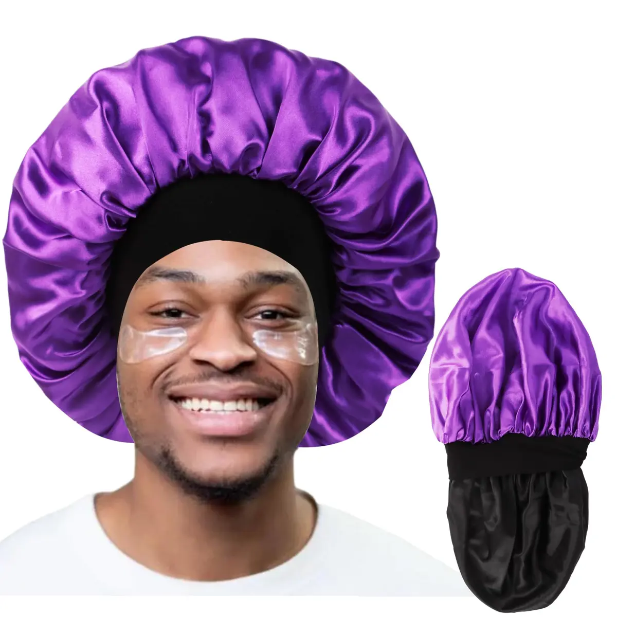 Himoswis Satin Bonnet for Sleeping Men & Women | Black/Purple (1 Piece) - main product image