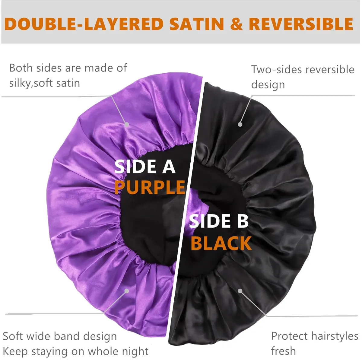 Himoswis Satin Bonnet for Sleeping Men & Women | Black/Purple (1 Piece) - view 2