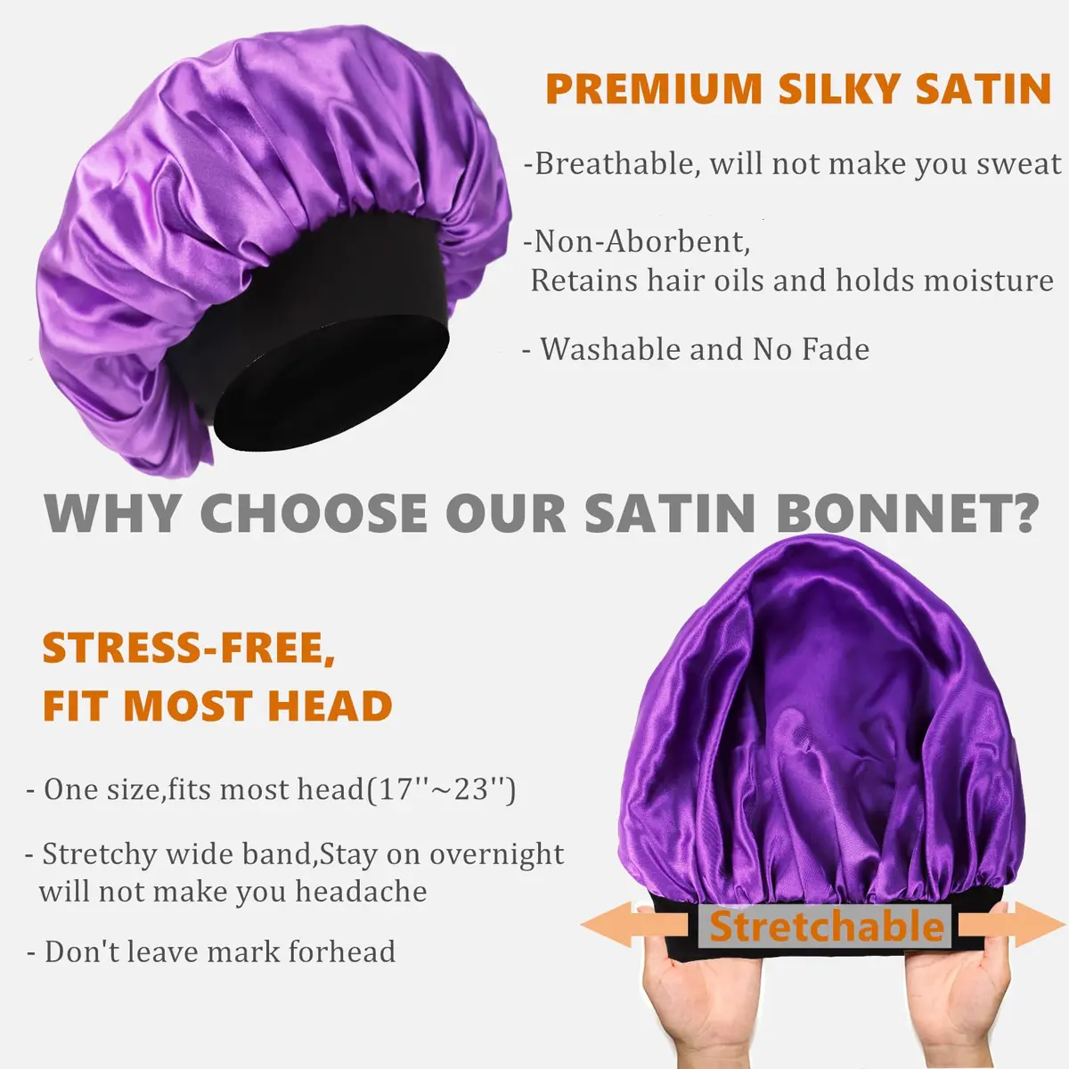 Himoswis Satin Bonnet for Sleeping Men & Women | Black/Purple (1 Piece) - view 4