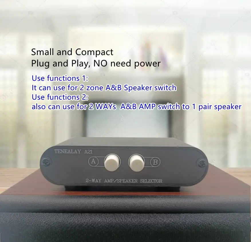 TENEALAY 2-Way Stereo Amplifier Speaker Selector Box A21 | Switch Between 2 Amps or 2 Speaker Pairs - view 3